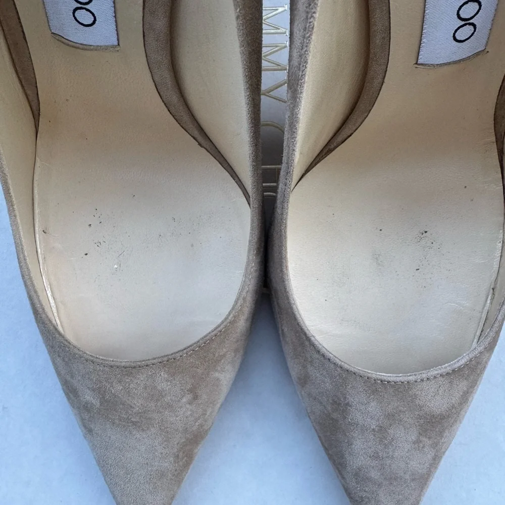 Jimmy Choo Romy 100 Nude Suede Heels - Picture 4 of 7
